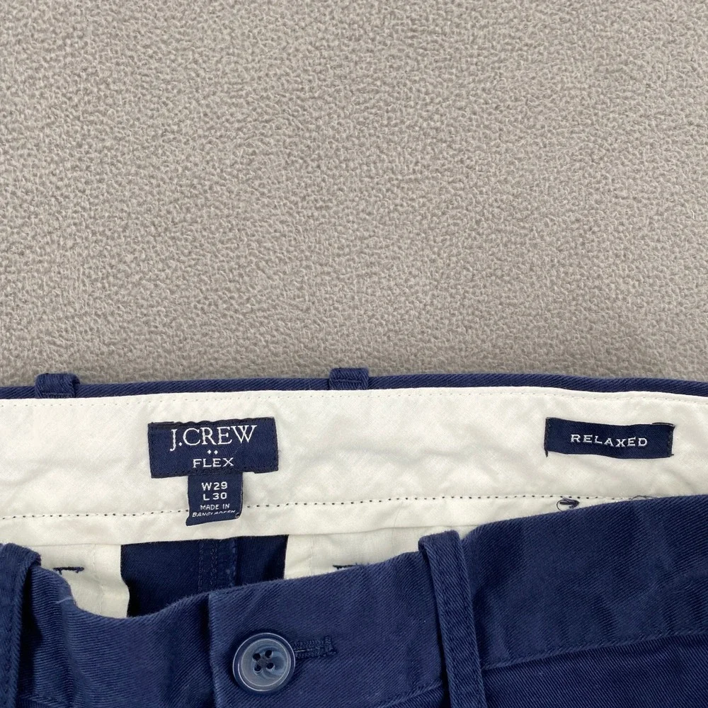 J.Crew Flex Relaxed Fit Chino Pants Mens 29x30 Navy Blue Cotton Stretch Trousers